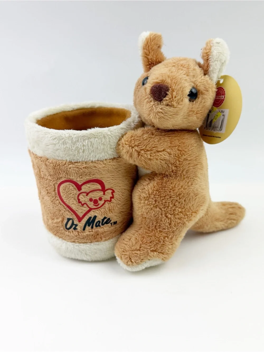 Oz Mate Australian Kangaroo Plush Pencil Pen Holder Desk Cup Souvenir Tags New